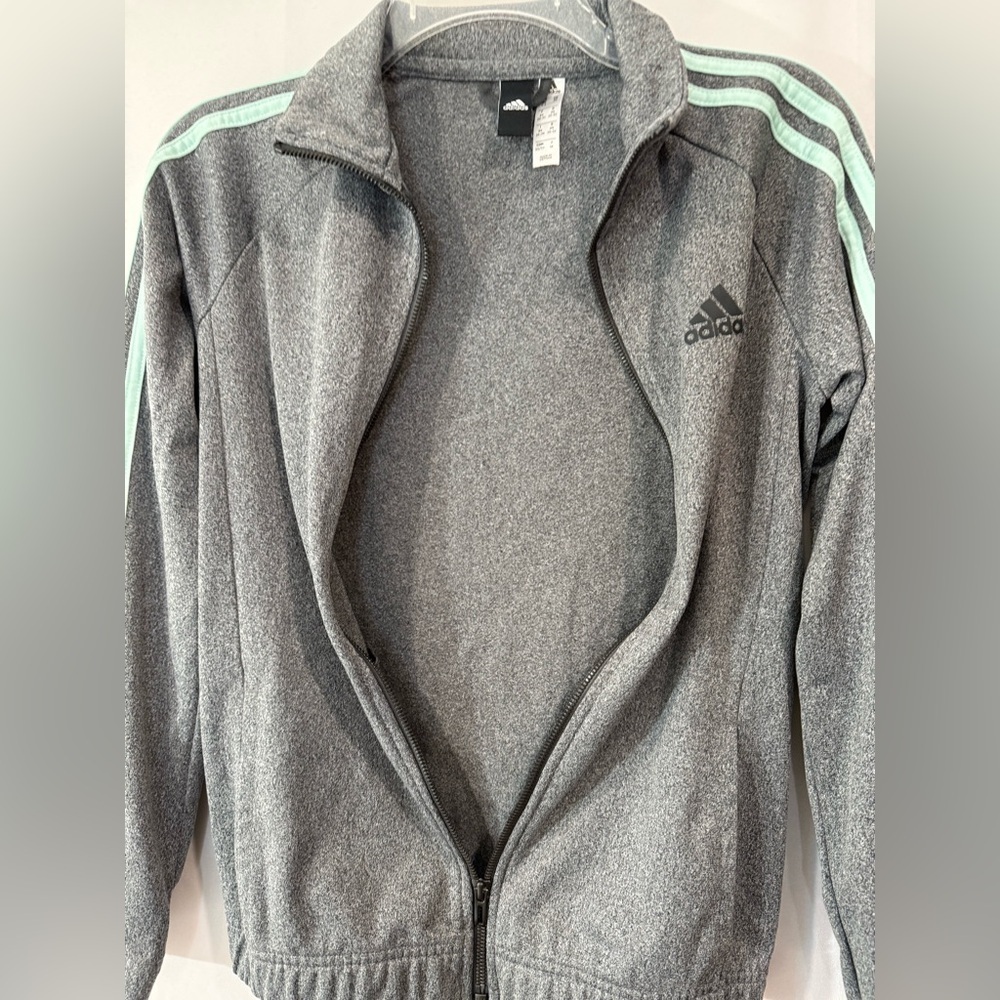 Adidas Womens XS Gray Mint Green 3 Stripe Full Zip Track Jacket - Picture 8 of 11